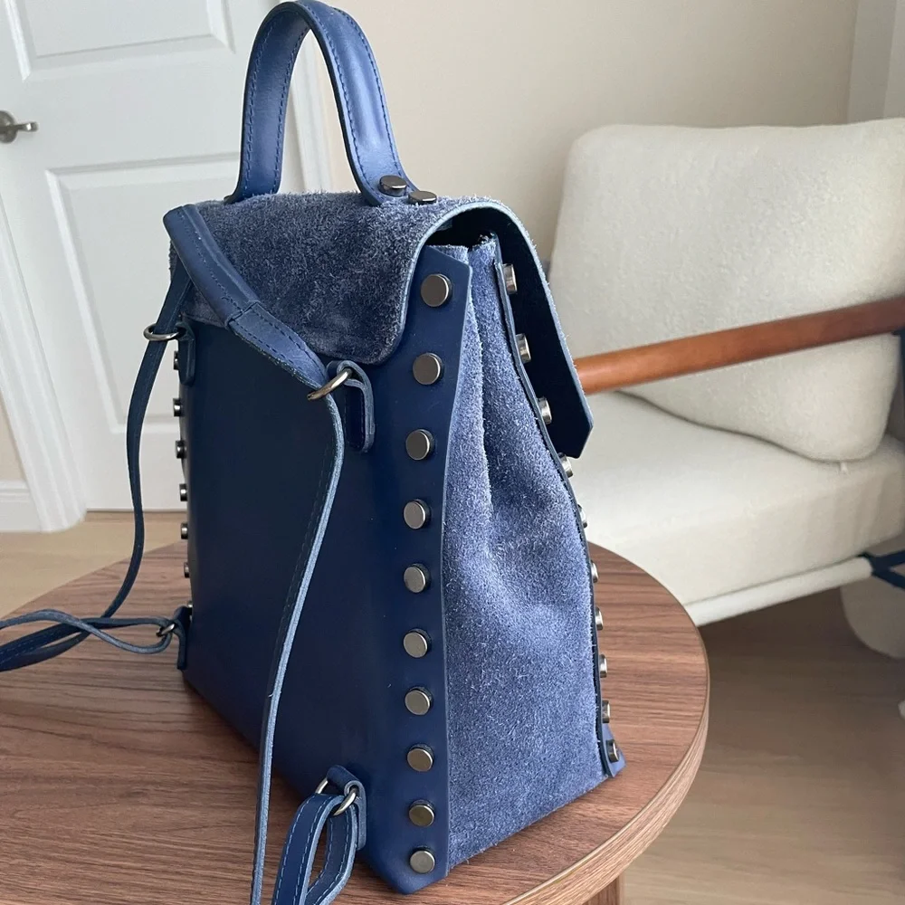 Blue Leather Women's Bag/Backpack - Picture 4 of 6